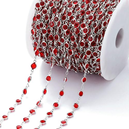 1 Meter 6 mm bunte Kristallperlen Perlenkette Glasperlen KC Gold Halskette Kette für DIY Schmuckherstellung Bastelzubehör-Rot-Rhodium 1 Meter 6 mm bunte Kristallperlen Perlenkette Glasperlen KC Gold Halskette Kette für DIY Schmuckherstellung Bastelzubehör-Rot-Rhodium von FVFIJH