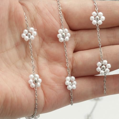 1 Meter Edelstahl Runde künstliche Perle Blume Satelliten Perlenkette passend für Frauen DIY Armband Halskette Schmuckherstellung Handwerk-Stahlton 1 von FVFIJH