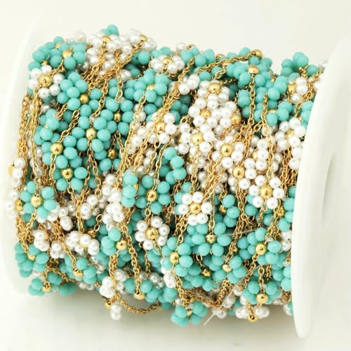 1 Meter Edelstahl Runde künstliche Perlenblume Satellitenperlenkette Passend für Frauen DIY Armband Halskette Schmuckherstellung Handwerk-Gold 16 von FVFIJH