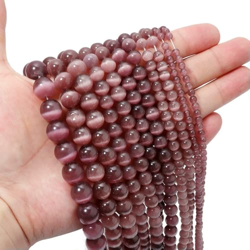 1 Strang 4 6 8 10 12 mm Natursteinperlen, runde Katzenaugen-Steinperlen für die Herstellung von DIY-Schmuck, Armbändern, Ohrringen und Halsketten – Lila Rot – 8 mm (45 Stück) von FVFIJH