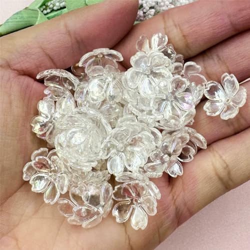 100 Stück/Beutel, 15 mm, Acryl, zum Selbermachen, Galsang-Blumen, lose Perlen für Ohrringe, Schmuckherstellung, Halsketten, Armbänder, Weiß von FVFIJH