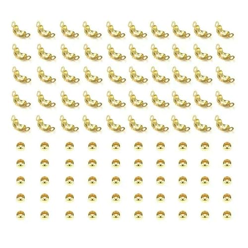 100 Stück/Los Edelstahl Goldfarbener Verbindungsverschluss Crimp End Beads Findings Kit DIY Armband Halskette Schmuckherstellung Zubehör-A-Gold-3,2 x 3,0 mm von FVFIJH