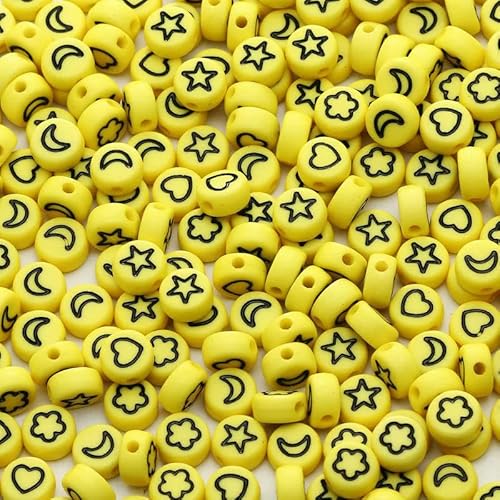 100 Stück Acrylperlen mit gemischtem Muster, flach, rund, lose Abstandsperlen für Handarbeiten, DIY-Schmuckherstellung, Armband, Halskette, Zubehör-B07965-100 Stück von FVFIJH