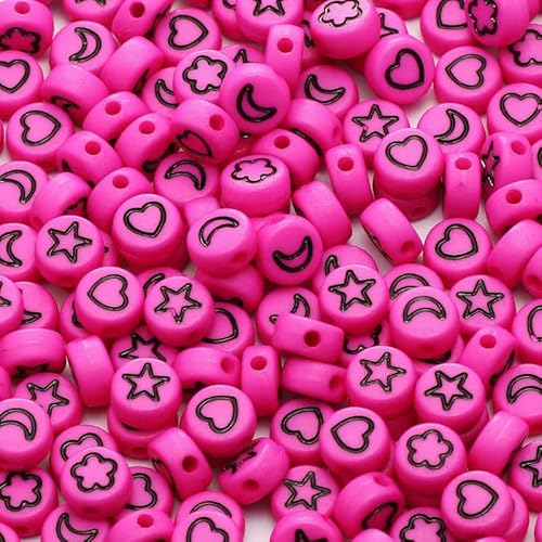 100 Stück Acrylperlen mit gemischtem Muster, flach, rund, lose Abstandsperlen für Handarbeiten, DIY-Schmuckherstellung, Armband, Halskette, Zubehör-B07970-100 Stück von FVFIJH
