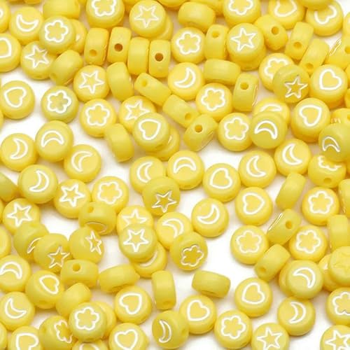 100 Stück Acrylperlen mit gemischtem Muster, flach, rund, lose Abstandsperlen für Handarbeiten, DIY-Schmuckherstellung, Armband, Halskette, Zubehör-B08962-100 Stück von FVFIJH
