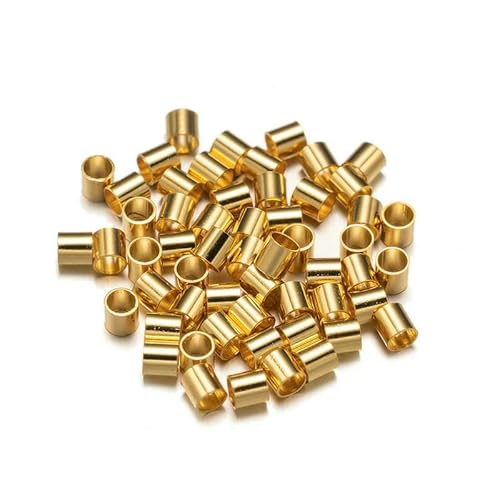 100 Stück Edelstahl-Quetschröhrchenperlen, Abstandshalter, Endstopfen, Kappe für DIY-Ohrring, Halskette, Anhänger, Schmuckherstellung, Material, Gold, 2,5 mm, Löcher 2,0 mm von FVFIJH