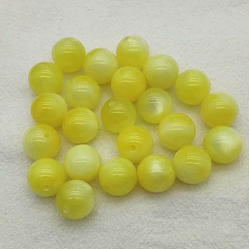 12/16/20 mm große, runde Perlen aus Kunstharz mit Katzenaugen-Effekt für handgefertigte Halsketten, DIY-Teile, Schmuckzubehör und -Komponenten, Gelb, 16 mm, 100 Stück von FVFIJH