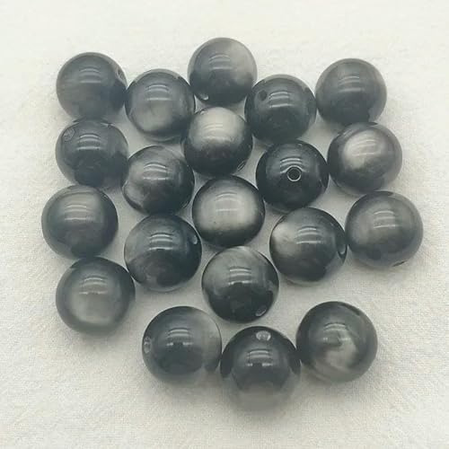 12/16/20 mm große, runde Perlen aus Kunstharz mit Katzenaugen-Effekt für handgefertigte Halsketten, DIY-Teile, Schmuckzubehör und -Komponenten, schwarz, 16 mm, 100 Stück von FVFIJH