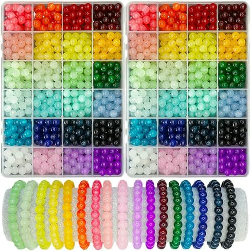 1200 Stück, 48 Fächer, Glasperlen zur Schmuckherstellung, 24 Farben, 8 mm, Kristallarmbänder-Herstellungsset, 2 Schachteln runde Perlen, passend für 1200 Stück von FVFIJH