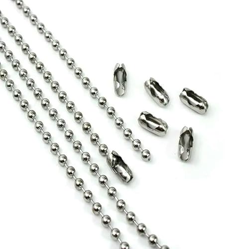 2–5 Meter/Los Edelstahl-Kugelkette, Breite 1,5–6 mm, Kugelkette mit 20 Stück Verbindern für Halsketten, Schlüsselanhänger, Schmuckherstellung, Stile 1–6 mm, 2 Meter von FVFIJH