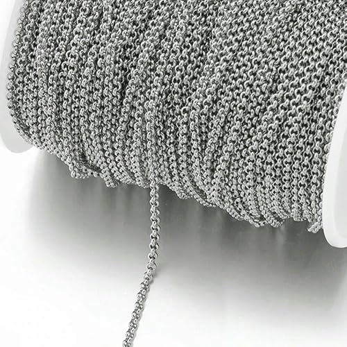 2 Meter Edelstahl-Gliederkabel, Goldketten für die Herstellung von DIY-Schmuck, Kettenperlen, Ketten, Halsketten, Armbänder, Fußkettchen, Komponenten, runder Stahl, 2,5 mm von FVFIJH