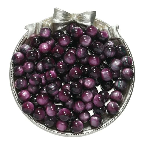 20–50 Stück/Los Glitzernde Katzenaugen-Perlen aus Kunstharz, runde lose Perlen für DIY-Charm-Halsketten, Armbänder, Schmuckherstellung, Erkenntnisse, Lila, 10 mm x 20 Stück von FVFIJH