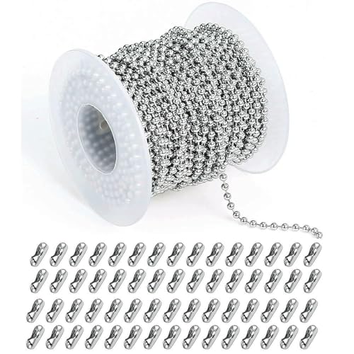 5 m Edelstahl-Perlenkette, 1,5/2/2,5/3,0 mm, Kugelkette mit 50 passenden verstellbaren Zugverbindern für die Herstellung von Schlüsselanhängern und Schmuck – Weiß – 3,0 mm Kugelkette von FVFIJH