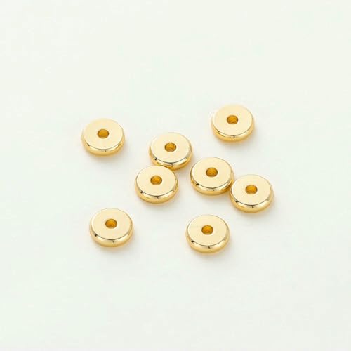 50 Stück/Los 14K/18K vergoldetes Messing 4,0 mm 5 mm 6 mm runde Abstandsperlen flache Armbandperlen für DIY-Schmuckzubehör-18K Gold-6 mm x 50 Stück von FVFIJH