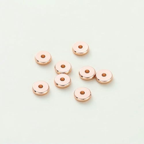 50 Stück/Los 14K/18K vergoldetes Messing 4,0 mm 5 mm 6 mm runde Abstandsperlen flache Armbandperlen für DIY-Schmuckzubehör-Roségold-6 mm x 50 Stück von FVFIJH