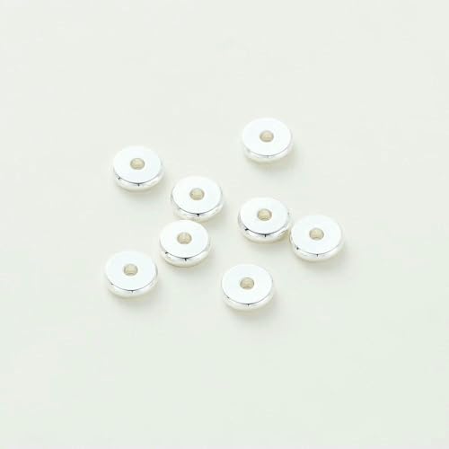 50 Stück/Los 14K/18K vergoldetes Messing 4,0 mm 5 mm 6 mm runde Abstandsperlen flache Armbandperlen für DIY-Schmuckzubehör-Silber-4,0 mm x 50 Stück von FVFIJH