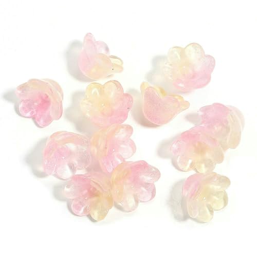 50 Stück bunte Maiglöckchen-Perlen in Blütenform, 12 x 7,5 mm, lose Glasperlen aus Lampwork für DIY-Bastelschmuck, Zubehör – rosa-gelb – 12 x 7,5 mm, 50 Stück von FVFIJH