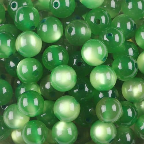 50 Stück runde Perlen aus Kunstharz mit Katzenauge-Imitation, farbige lose Perlen mit geradem Loch, handgefertigte DIY-Perlenohrringe, Accessoires, Klammer-Dunkelgrün von FVFIJH