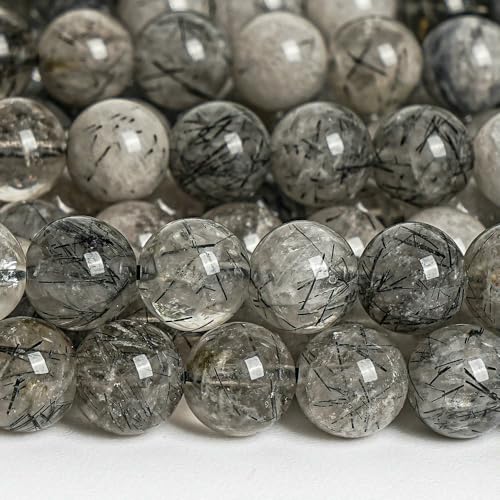 7–8 mm natürliche schwarze Rutilquarz-Rundperlen, handgefertigtes Perlenarmband für die Schmuckherstellung, DIY-Handarbeit, 7–8 mm von FVFIJH