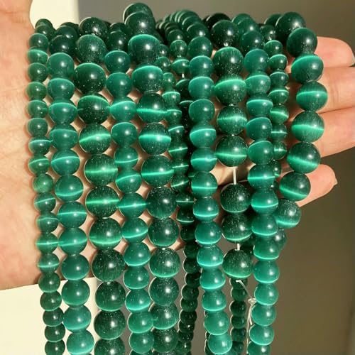 Dunkelgrüne Katzenaugen-Steinperlen, natürliches Mondopalglas, lose, rund, DIY, 4–12 mm, für die Schmuckherstellung, Armband, 12 mm, 28 Stück Perlen von FVFIJH