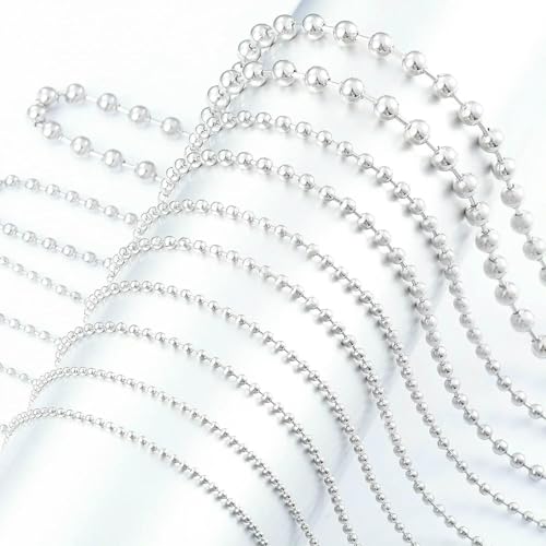 Edelstahl-Kugelkette, anlaufgeschützt, Perlenglied, Metall, lange Hundemarke, Militärhalskette zur Schmuckherstellung, Breite 2,4,0 mm, Silber, 36 cm (14 Zoll) von FVFIJH