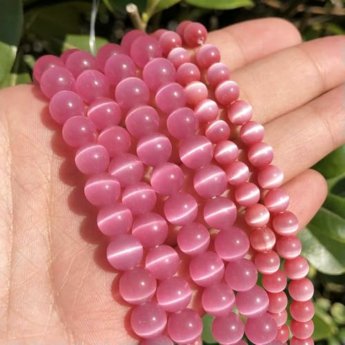 Großhandel, weiß-rosa Katzenaugenstein, runde Perlen, 4–12 mm, Mondstein, lose Opalperlen, DIY-Perlen zur Schmuckherstellung, 38,1 cm Strang, Fuchsia, 12 mm, 30 Stück von FVFIJH