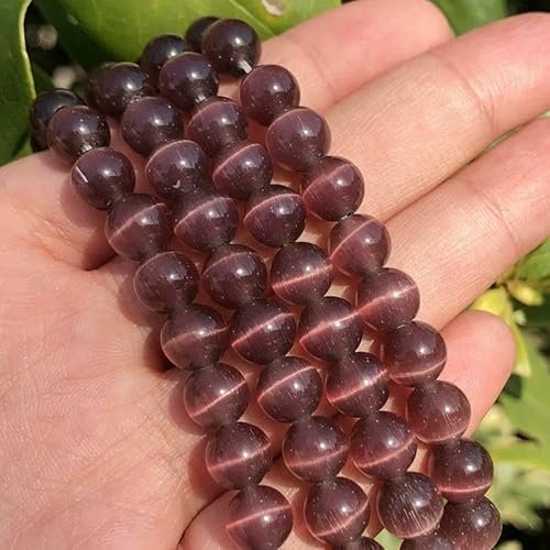 Großhandel, weiß-rosa Katzenaugenstein, runde Perlen, 4–12 mm, Mondstein, lose Opalperlen, DIY-Perlen zur Schmuckherstellung, 38,1 cm Strang, dunkelviolett, 12 mm, 30 Stück von FVFIJH
