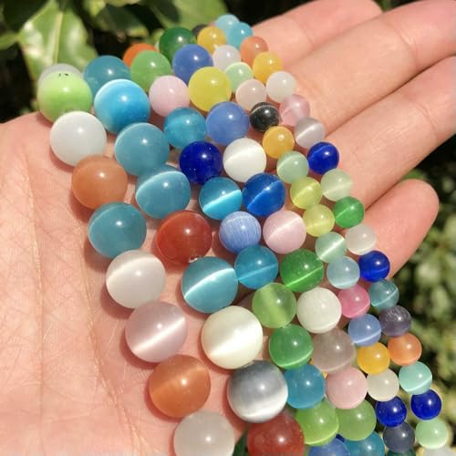 Großhandel, weiß-rosa Katzenaugenstein, runde Perlen, 4–12 mm, Mondstein, lose Opalperlen, DIY-Perlen zur Schmuckherstellung, 38,1 cm Strang, mehrfarbig, 8 mm, 46 Stück von FVFIJH