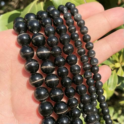 Großhandel, weiß-rosa Katzenaugenstein, runde Perlen, 4–12 mm, Mondstein, lose Opalperlen, DIY-Perlen zur Schmuckherstellung, 38,1 cm Strang, schwarz, 12 mm, 30 Stück von FVFIJH