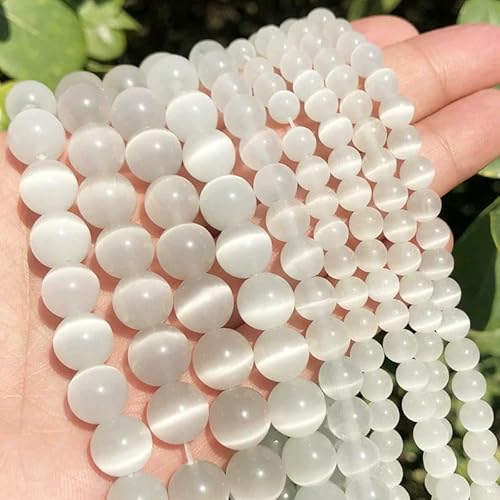 Großhandel, weiß-rosa Katzenaugenstein, runde Perlen, 4–12 mm, Mondstein, lose Opalperlen, DIY-Perlen zur Schmuckherstellung, 38,1 cm Strang, weiß, 12 mm, 30 Stück von FVFIJH