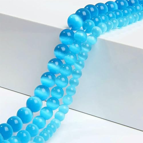 Großhandel 4/6/8/10/12 mm rosa weiß grün blau Katzenaugenperlen glatte runde Glasopal-Lose Perlen für DIY-Schmuckherstellung Zubehör-Blau-8 mm 45–48 Stück von FVFIJH