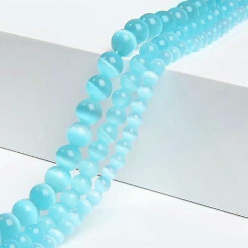 Großhandel 4/6/8/10/12 mm rosa weiß grün blau Katzenaugenperlen glatte runde Glasopal-Lose Perlen für DIY-Schmuckherstellung Zubehör-Hellblau-8 mm 45–48 Stück von FVFIJH