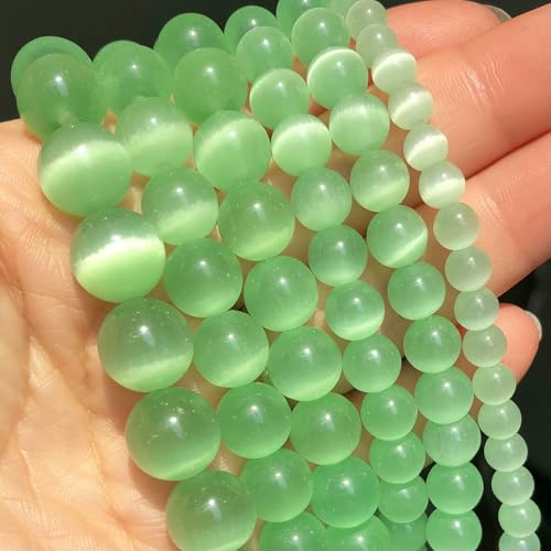 Großhandelsperlen aus rosa, weißen und blauen Katzenaugensteinen, 4, 6, 8, 10, 12 mm, Opal, runde Perlen für DIY-Schmuckherstellung, Armbandzubehör, 15 Zoll, Hellgrün, 10 mm (ca. 36 Stück) von FVFIJH
