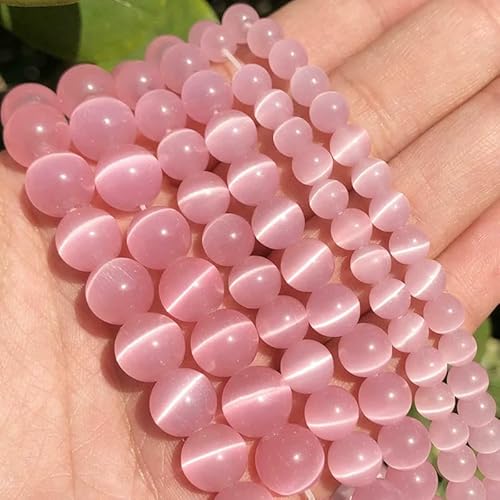 Großhandelsperlen aus weißem und rosa Katzenaugenstein, runde Perlen, 4–12 mm, Mondstein, lose Opalperlen zum Selbermachen, 38,1 cm Strang, rosa, 12 mm, 30 Stück von FVFIJH