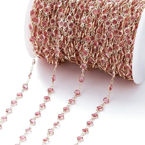 Meter 6 mm bunte Kristallperlen Perlenkette Glasperlen KC Gold Halskette Kette für DIY Schmuckherstellung Bastelzubehör-Rosa-KC Gold Meter 6 mm bunte Kristallperlen Perlenkette Glasperlen KC Gold Halskette Kette für DIY Schmuckherstellung Bastelzubehör-Rosa-KC Gold von FVFIJH