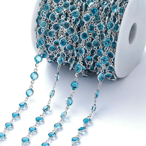 Meter 6 mm bunte Kristallperlen Perlenkette Glasperlen KC Gold Halskette Kette für DIY Schmuckherstellung Bastelzubehör-Seeblau-Rhodium Meter 6 mm bunte Kristallperlen Perlenkette Glasperlen KC Gold Halskette Kette für DIY Schmuckherstellung Bastelzubehör-Seeblau-Rhodium von FVFIJH
