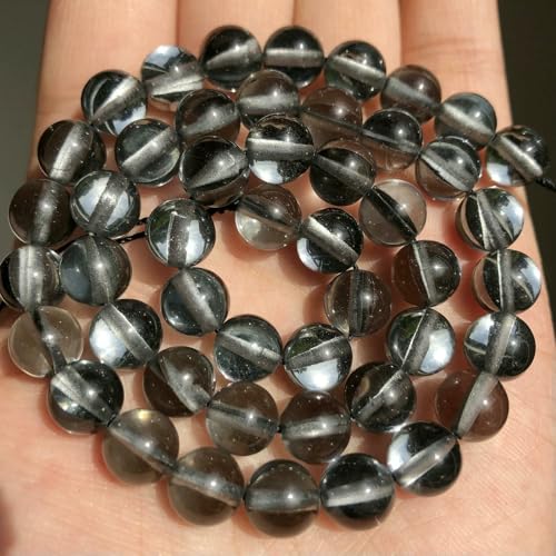 Natursteine, schwarze Achate, Hämatit, Katzenauge, lose Abstandshalter, runde Mineralperlen für die Schmuckherstellung, Handarbeiten, DIY-Armbänder, 15 Zoll, Flash-Kristall, 10 mm, 36 Perlen von FVFIJH