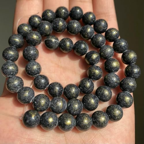 Natursteine, schwarze Achate, Hämatit, Katzenauge, lose Abstandshalter, runde Mineralperlen für die Schmuckherstellung, Handarbeiten, DIY-Armbänder, 15 Zoll, Gold-Lapislazuli, 12 mm, 30 Stüc von FVFIJH
