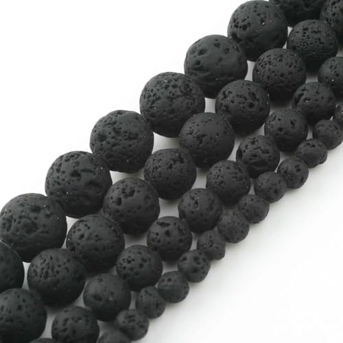 Natursteine, schwarze Achate, Hämatit, Katzenauge, lose Abstandshalter, runde Mineralperlen für die Schmuckherstellung, Handarbeiten, DIY-Armbänder, 15 Zoll, Gummilava, 4,0 mm, 91 Perlen von FVFIJH
