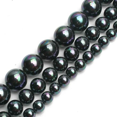 Natursteine, schwarze Achate, Hämatit, Katzenauge, lose Abstandshalter, runde Mineralperlen für die Schmuckherstellung, Handarbeiten, DIY-Armbänder, 15 Zoll, Muschel, 12 mm, 30 Stück Perlen von FVFIJH