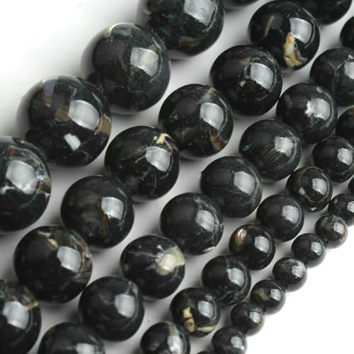 Natursteine, schwarze Achate, Hämatit, Katzenauge, lose Abstandshalter, runde Mineralperlen für die Schmuckherstellung, Handarbeiten, DIY-Armbänder, 15 Zoll, Muschel-Howlith, 10 mm, 36 Stück von FVFIJH