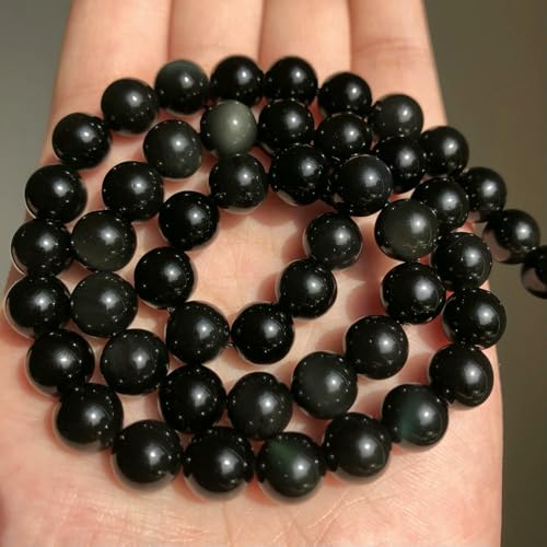 Natursteine, schwarze Achate, Hämatit, Katzenauge, lose Abstandshalter, runde Mineralperlen für die Schmuckherstellung, Handarbeiten, DIY-Armbänder, 15 Zoll, Obsidian, 4,0 mm, 91 Perlen von FVFIJH