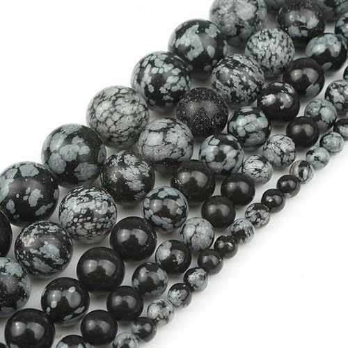 Natursteine, schwarze Achate, Hämatit, Katzenauge, lose Abstandshalter, runde Mineralperlen für die Schmuckherstellung, Handarbeiten, DIY-Armbänder, 15 Zoll, Schneeflocke, 6 mm, 61 Stück Per von FVFIJH