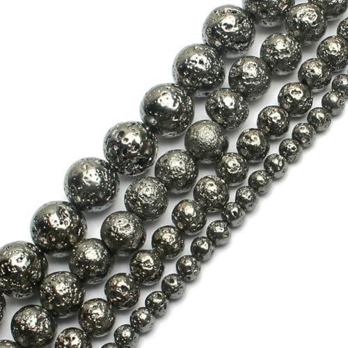 Natursteine, schwarze Achate, Hämatit, Katzenauge, lose Abstandshalter, runde Mineralperlen für die Schmuckherstellung, Handarbeiten, DIY-Armbänder, 15 Zoll, plattiert, Lava, 12 mm, 30 Stück von FVFIJH