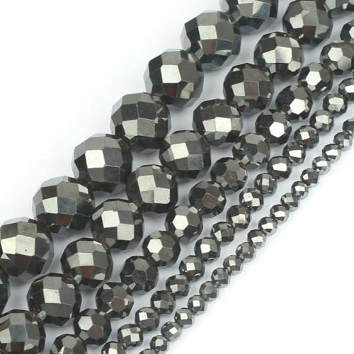Natursteine, schwarze Achate, Hämatit, Katzenauge, lose Abstandshalter, runde Mineralperlen für die Schmuckherstellung, Handarbeiten, DIY-Armbänder, 15 Zoll – AA, facettierter Hämatit, 12 m von FVFIJH