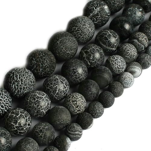 Natursteine, schwarze Achate, Hämatit, Katzenauge, lose Abstandshalter, runde Mineralperlen für die Schmuckherstellung, Handarbeiten, DIY-Armbänder, 15 Zoll – frostiger Achat – 12 mm, 30 S von FVFIJH