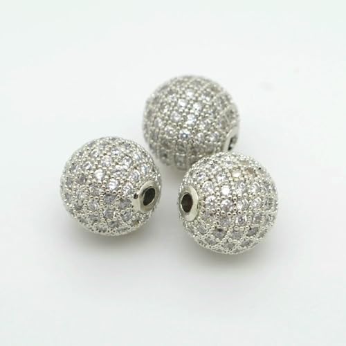 Perlen zur Schmuckherstellung, goldfarben, silberfarben, Zubehör, gepflasterte Zirkonia-Abstandsperlen, Perlenkette, DIY-Halskette, Armband, Kettenanhänger, YZZ93, Silber, 8 mm (3 Stück) von FVFIJH