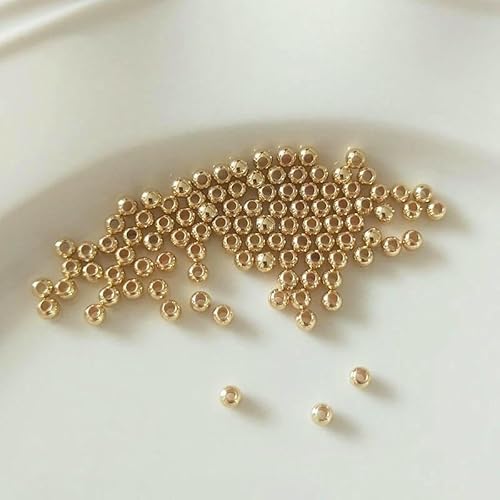 Schmuckherstellungszubehör, 2 mm – 6 mm, 14 Karat/18 Karat echt vergoldet, runde Abstandsperlen, Zubehör, DIY-Perlen, Schmuckherstellung, Beschläge – 14 Karat vergoldet – 2,5 mm – 100 St von FVFIJH