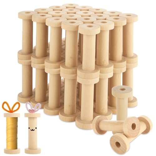 FVIEXE Holzspulen zum Basteln, unlackierte Holzfadenspule, leere Bandspulen für Kunst, DIY-Holzprojekte, Spulen zum Drahtweben (70 mm x 30 mm), 40 Stück von FVIEXE