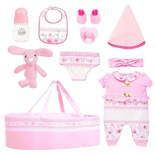 FVPKYUR Reborn Baby Puppen Zubehör Set,Mädchen Reborn Puppe Flasche Schnuller Kleidung Set - Für 45 cm Puppe, Realistisches Spielbettchen für Kinderzimmer Haus Kindergarten Geburtstag Kindertag von FVPKYUR